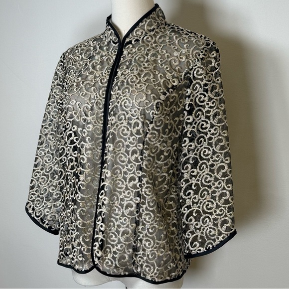 Alex Evenings Sheer Embroidered Jacket 3/4 Sleeve Women’s Size MP Medium Petite - Picture 2 of 7